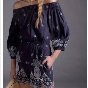 Anthropologie x farm rio Jackie eyelet romper linen embroidered medium